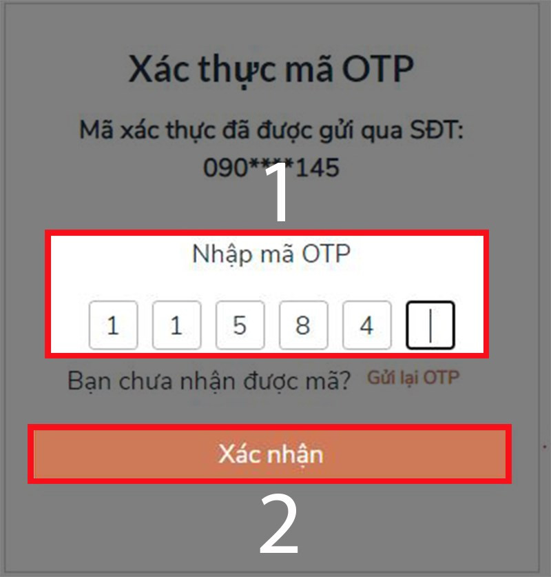 alt text: Nhập mã OTP xác nhận