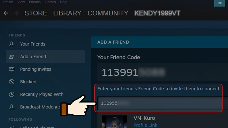 alt text: Nhập Steam ID