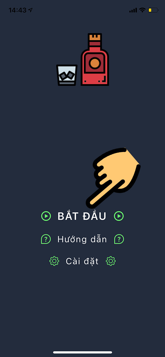 alt text: Nút bắt đầu trên ứng dụng Drunky Finger