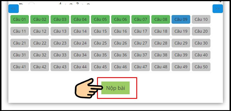 alt text: Nút nộp bài sau khi hoàn thành bài kiểm tra trên 789.vn