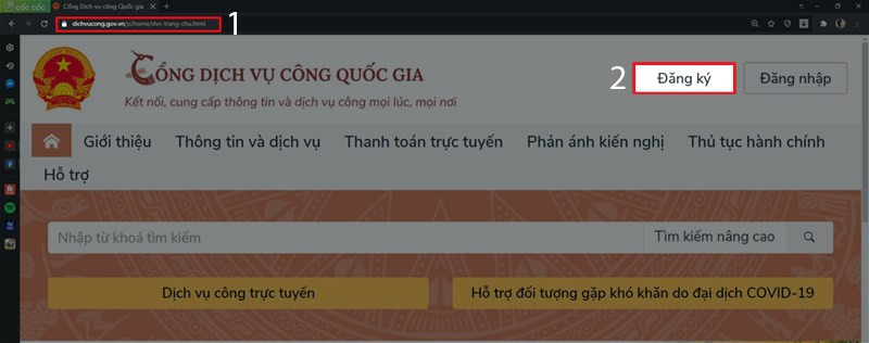 alt text: Truy cập website Cổng Dịch vụ công Quốc gia