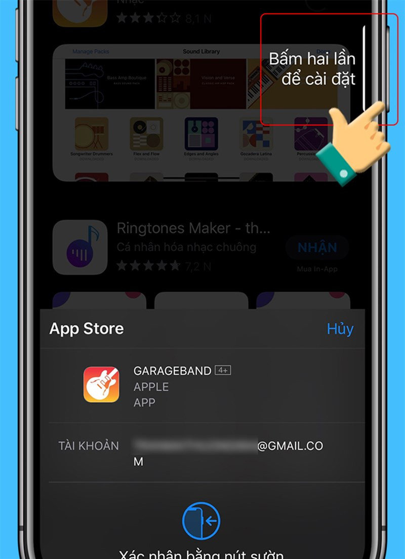 alt text: Xác nhận cài đặt GarageBand trên iPhone.