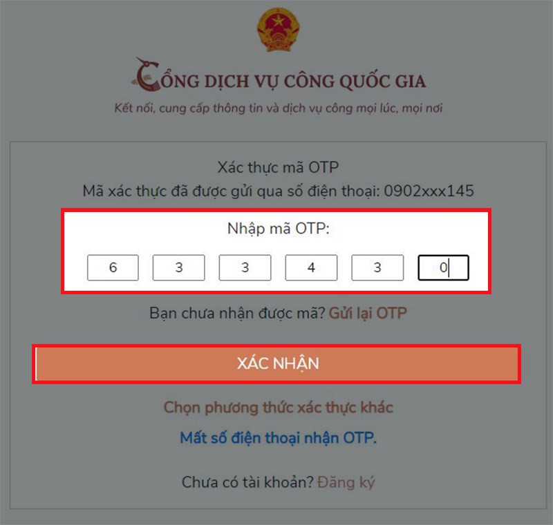 alt text: Xác nhận đăng nhập bằng OTP