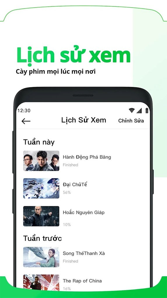 alt text: Xem lại lịch sử xem trên ứng dụng iQIYI