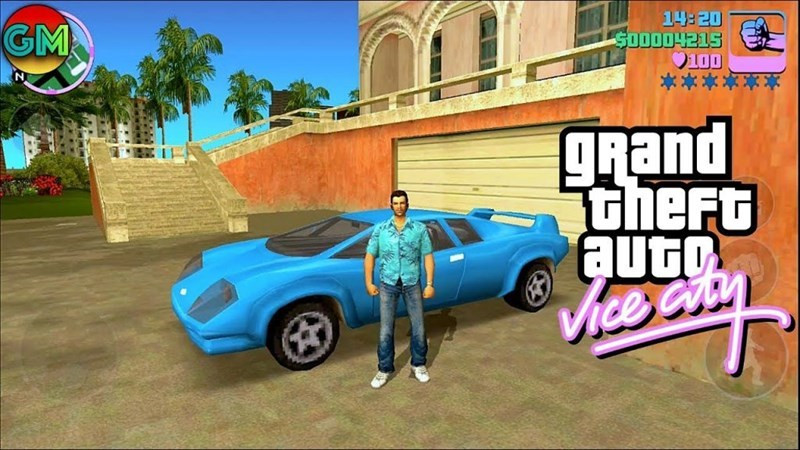 alt: Tommy Vercetti trên đường phố Vice City