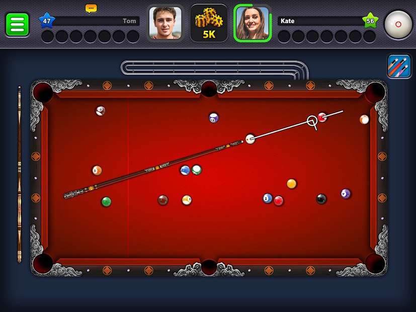 Ảnh chụp màn hình giao diện bàn chơi bida trong 8 Ball Pool