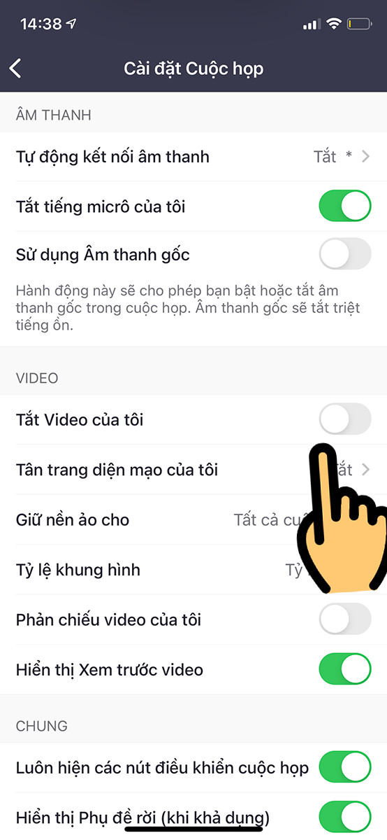 Bật camera trong cài đặt Zoom