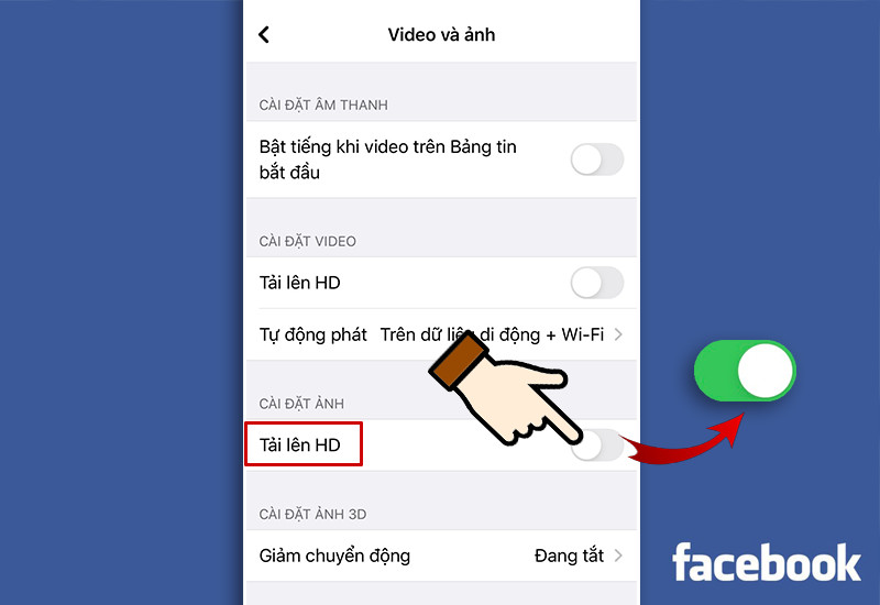 Bật Tải lên HD cho ảnh và video