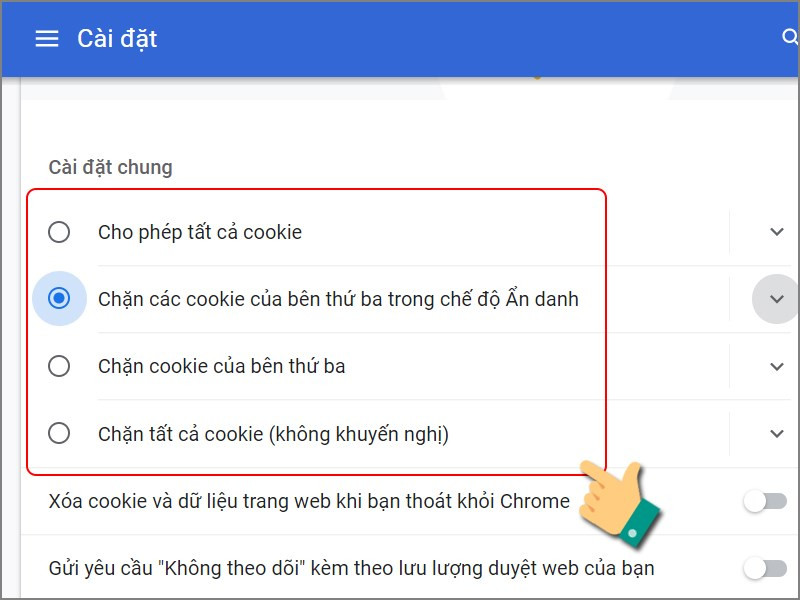 Bật, tắt Cookie tr&igrave;nh duyệt Chrome