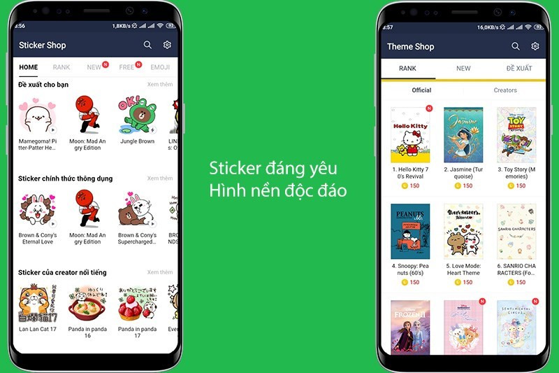 Bộ sưu tập sticker và hình nền trên ứng dụng Line