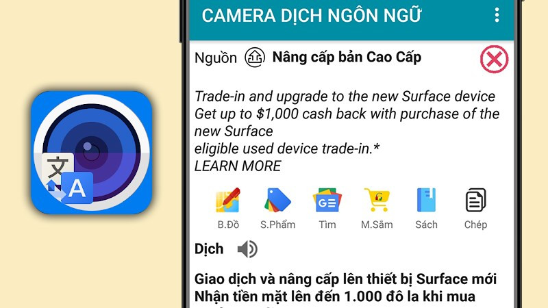 Cách dịch ngôn ngữ bằng Camera Dịch