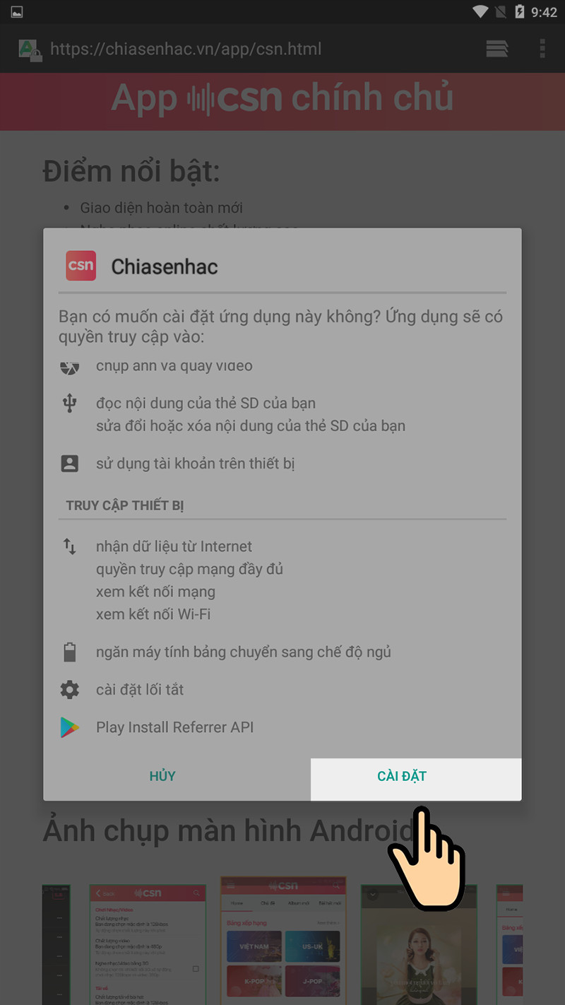 Cài đặt app Chia Sẻ Nhạc