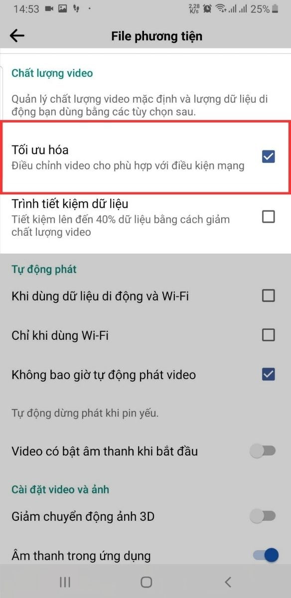 Cài đặt chất lượng video trên Facebook Android