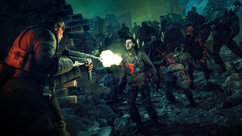 Cảnh chiến đấu với zombie trong Zombie Army 4: Dead War