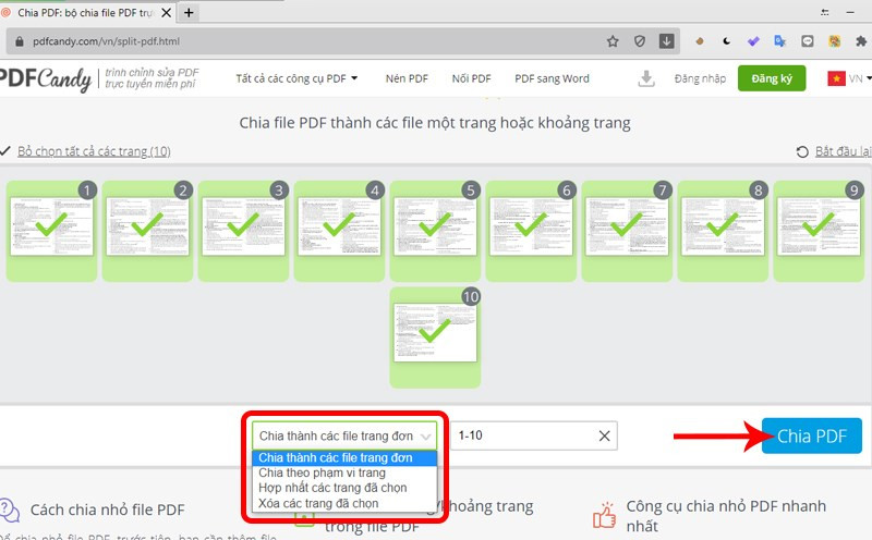 Cắt file PDF với PDF Candy