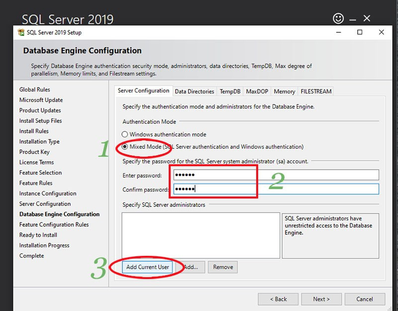 Cấu hình Database Engine