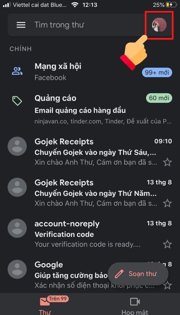 Chạm vào ảnh đại diện Gmail