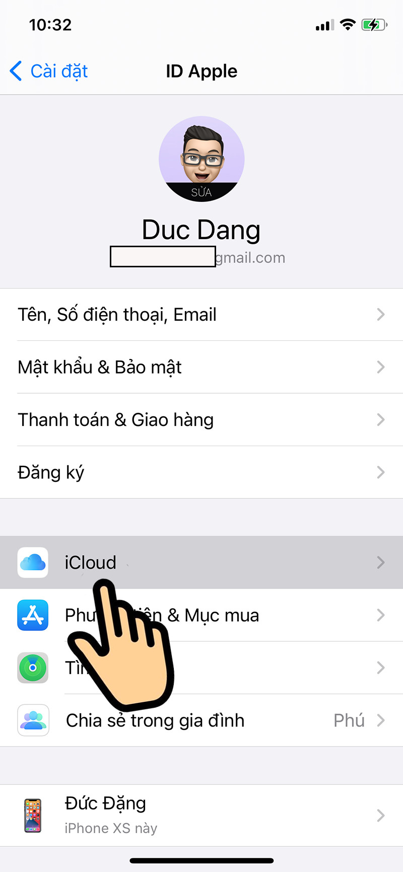 Chạm vào tên tài khoản