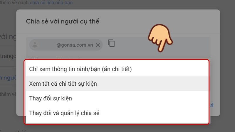 Chia sẻ lịch với cá nhân cụ thể