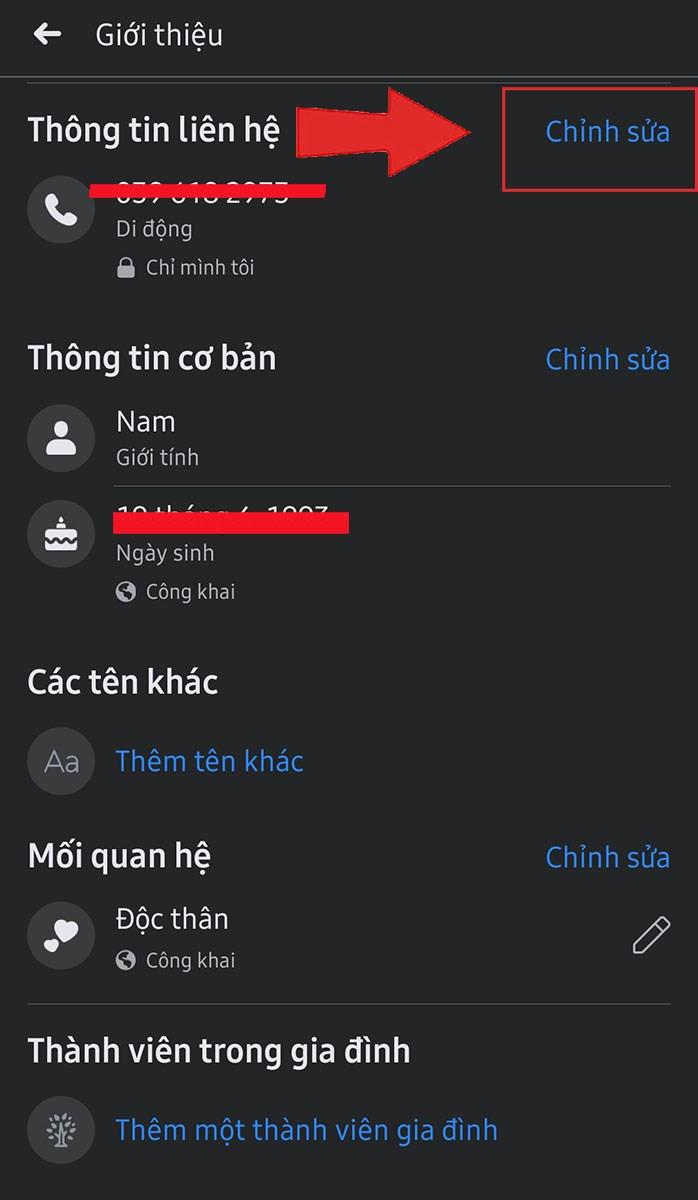 Chỉnh sửa thông tin liên hệ trên Facebook