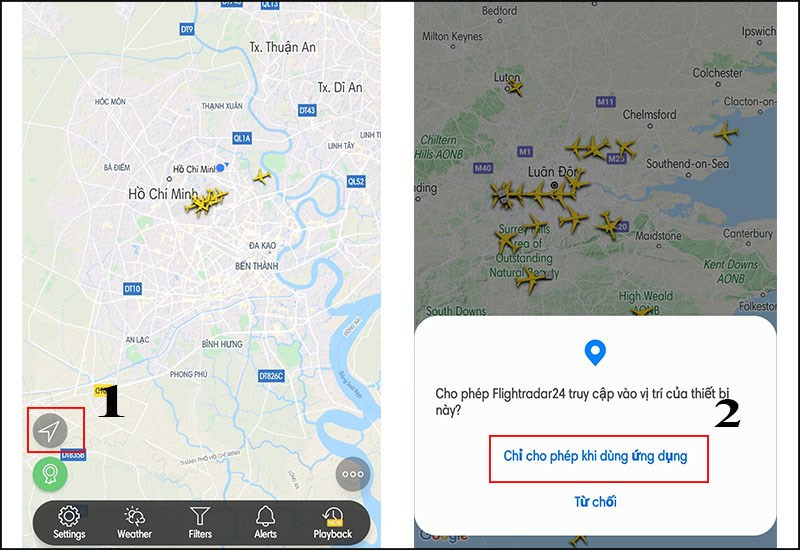 Cho phép Flightradar24 truy cập vị trí