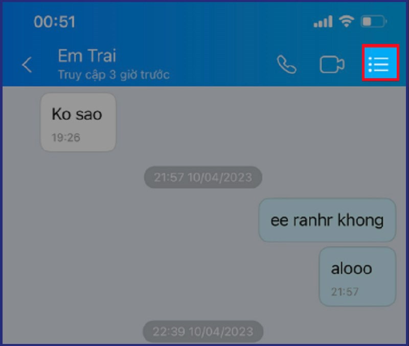 Chọn 3 chấm ngang để mở tính năng tin nhắn tự xóa