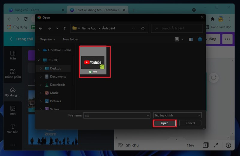 Chọn ảnh bạn muốn tải lên Canva