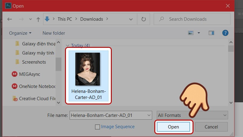 Chọn ảnh bạn muốn v&agrave; chọn Open