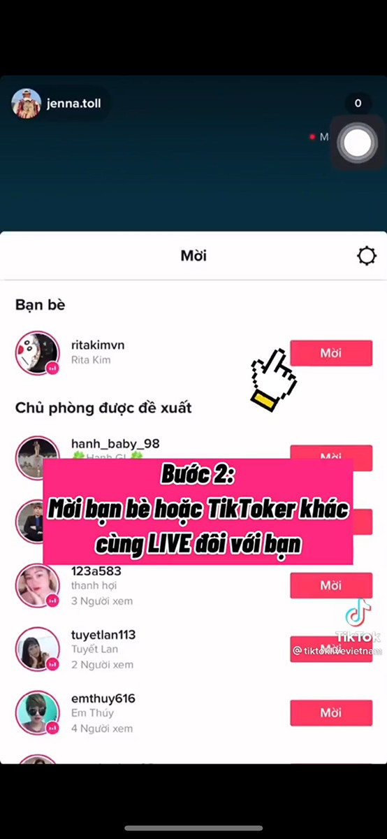 Chọn bạn bè, người muốn live cùng, sau đó nhấn Mời