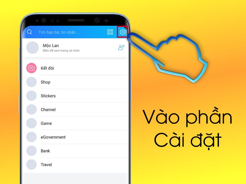 Chọn biểu tượng Cài đặt trên Zalo
