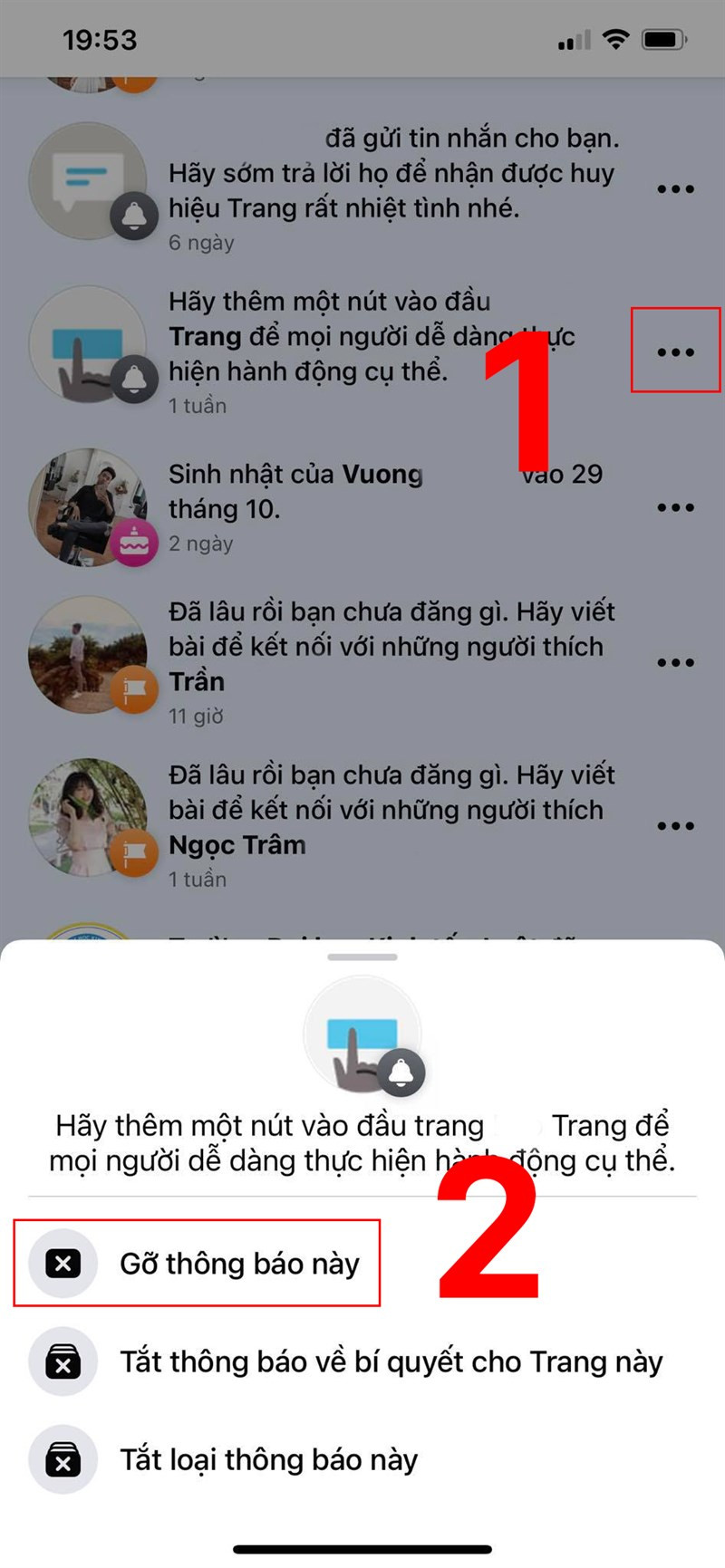 Chọn biểu tượng dấu ba chấm rồi chọn Gỡ th&ocirc;ng b&aacute;o n&agrave;y