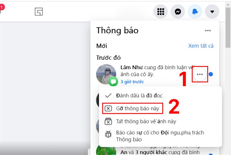  Chọn biểu tượng dấu ba chấm tr&ecirc;n mỗi th&ocirc;ng b&aacute;o v&agrave; chọn Gỡ th&ocirc;ng b&aacute;o n&agrave;y