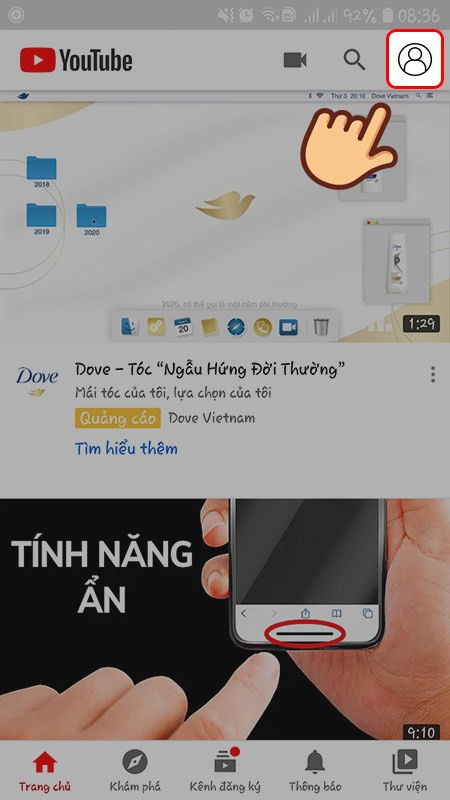 Chọn biểu tượng tài khoản