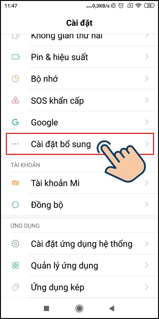 Chọn Cài đặt bổ sung