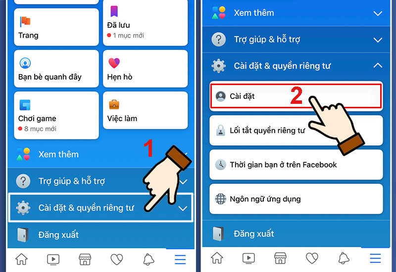 Chọn Cài đặt & quyền riêng tư trên Facebook