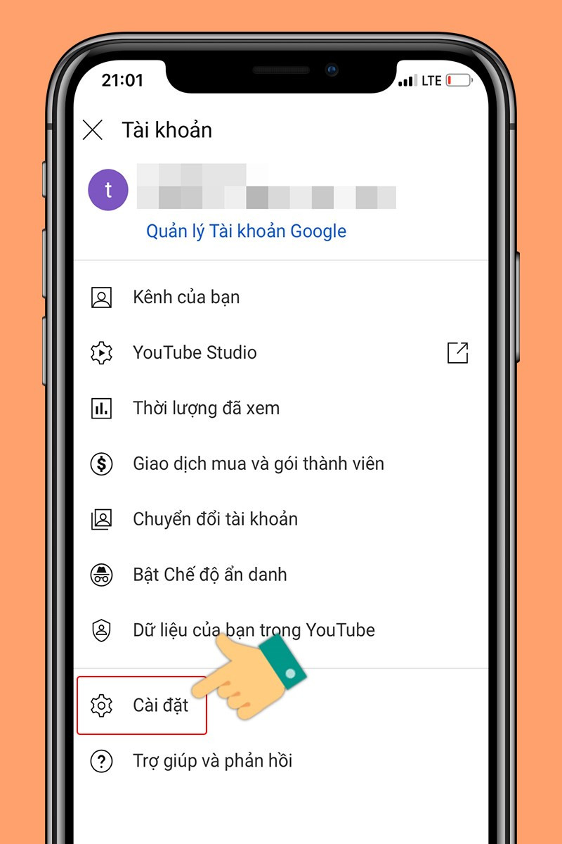 Chọn Cài đặt YouTube trên điện thoại