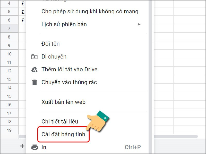 Chọn c&agrave;i đặt bảng t&iacute;nh