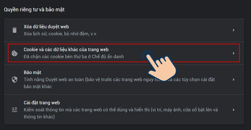 Chọn Cookie và dữ liệu trang web khác