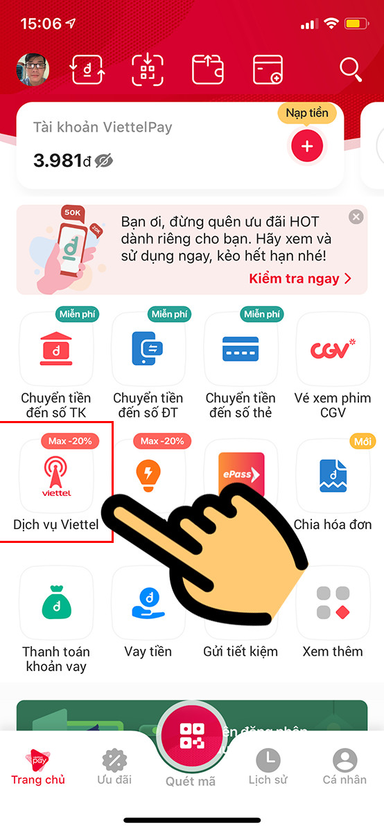 Chọn dịch vụ Viettel