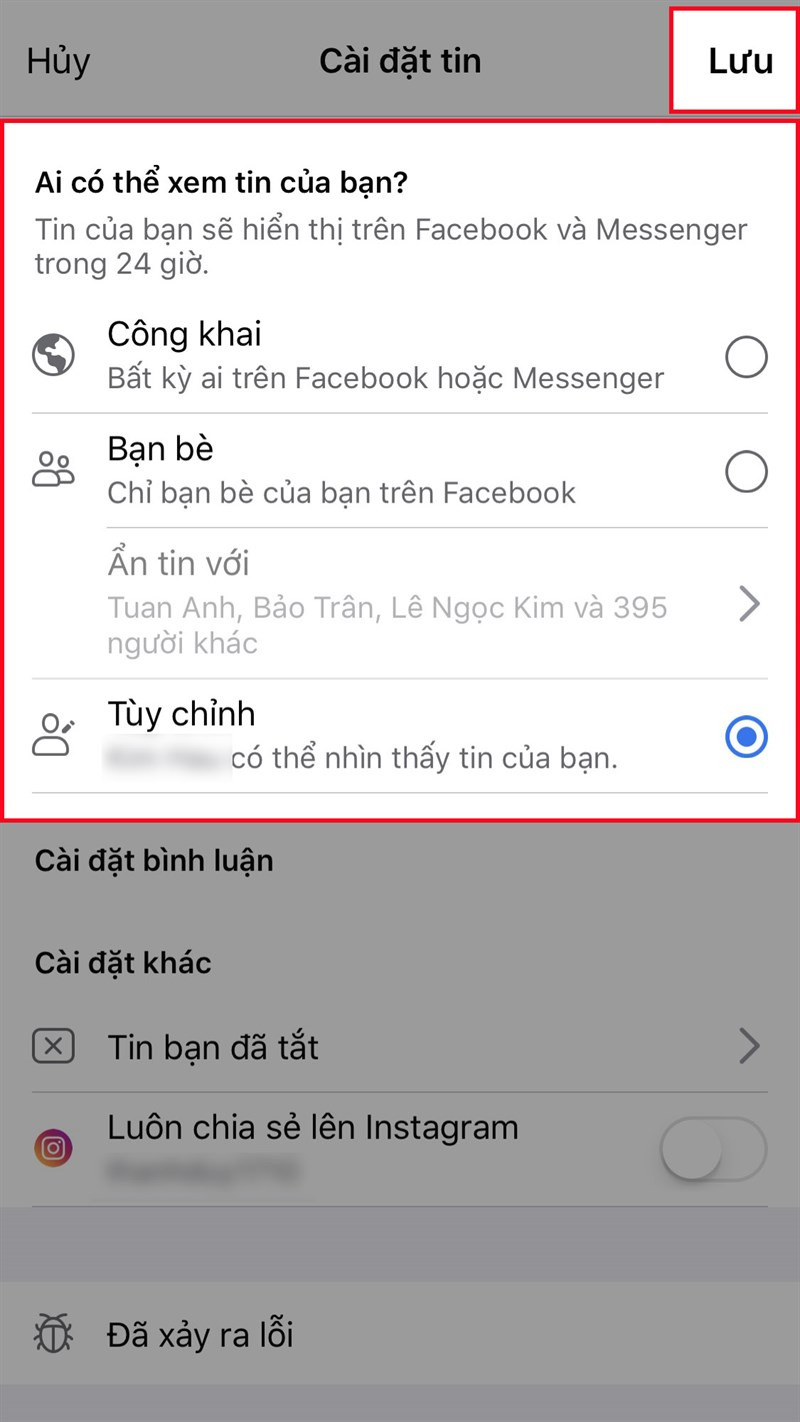 Chọn đối tượng xem story