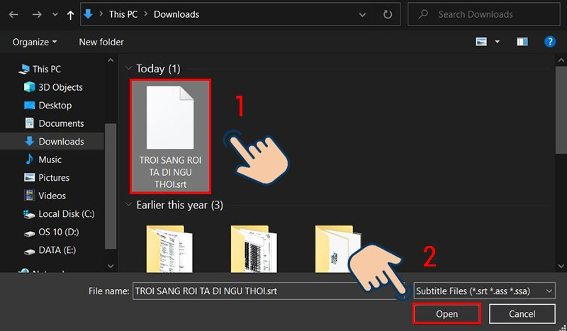 Chọn file phụ đề từ thư mục