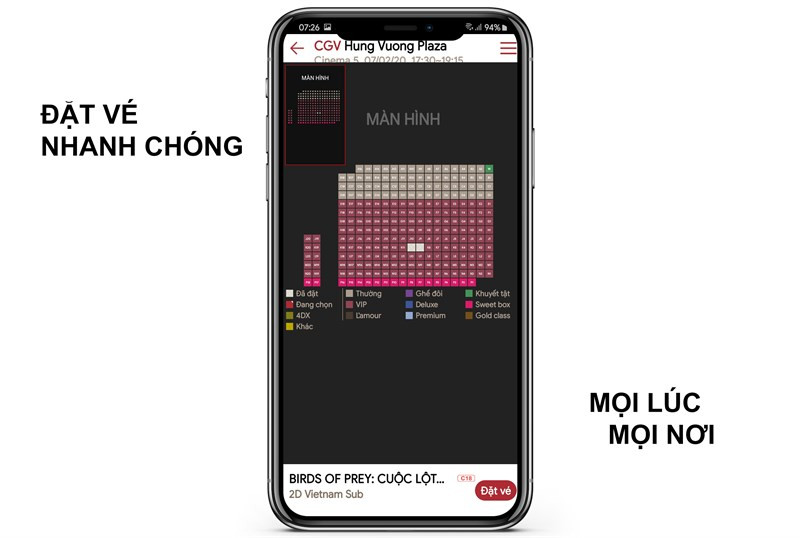 Chọn ghế và đặt vé trên CGV Cinemas