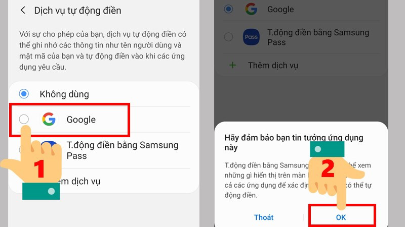 Chọn Google và OK