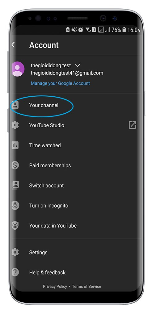 Chọn "Kênh của tôi" trên YouTube