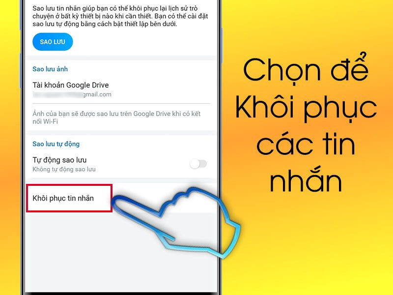 Chọn Khôi phục tin nhắn trên Zalo