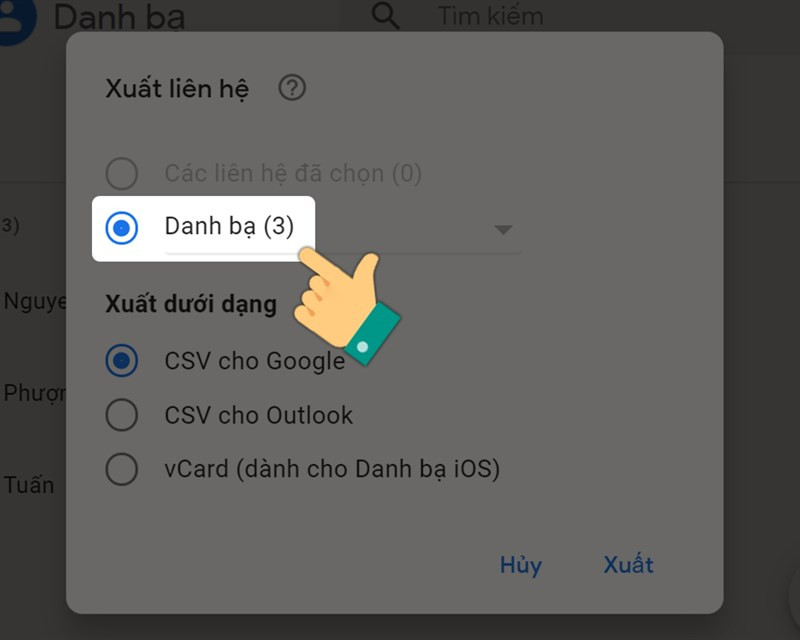 Chọn Loại danh bạ bạn muốn xuất