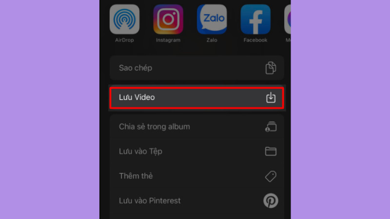 Chọn Lưu video