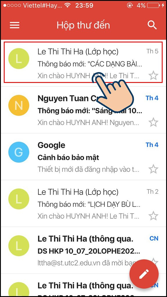 chọn mail bất kỳ mà bạn muốn lưu trữ.