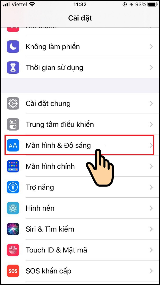 Chọn Màn hình & độ sáng