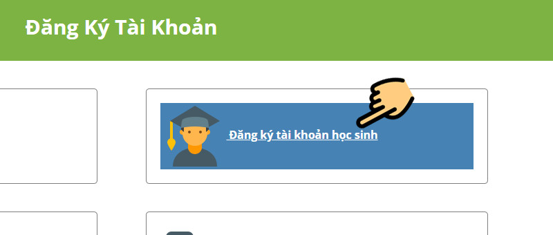 Chọn mục Đăng ký tài khoản học sinh